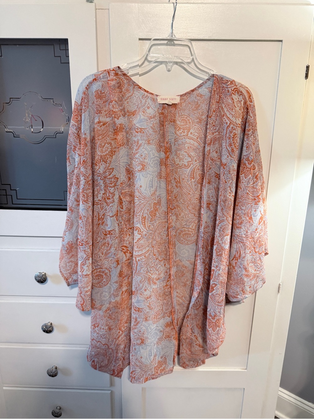 Eight Sixty Paisley Open-Front Kimono in Coral and Ivory